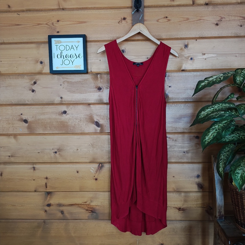 Renuar R6471-3060 Red Jersey Knit Shift Dress Full Front Zip High Low Stretch M